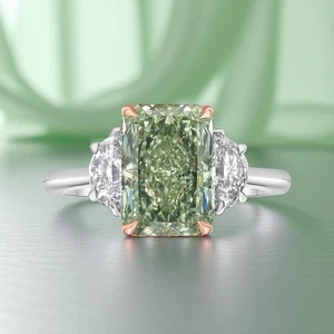 950 Platinum Ring IGI Emerald 3.1 Carat Lab Grown  Fancy Green Diamond - Picture 1 of 11