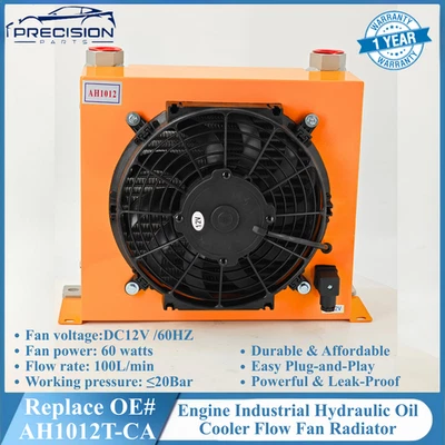 New 60W Hydraulic Oil Cooler AH1012T-CA W/ Precise Welding & Fan 100L/min 12V US - Image 1 of 4