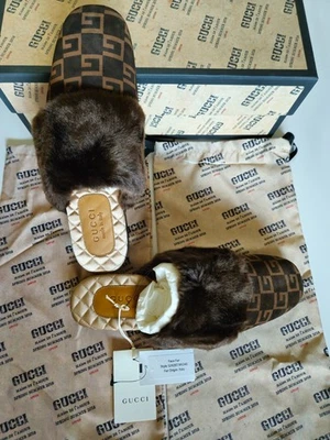 GUCCI Men's Square G Faux Fur Slippers Size 8.5 - Image 1 of 4