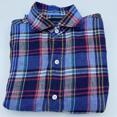 Camisa Ledbury Para Hombre‎ 15/34 Azul Multicolor Lino A Cuadros Manga Larga Silenciosa Lujo Foto 1 de 4