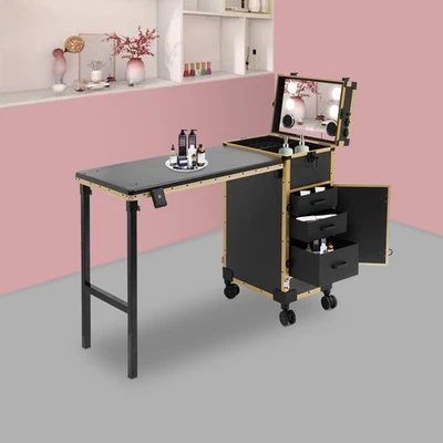 Estuche Carrito Maquillaje Profesional Rodante Salón Cosméticos Tren Estuche con 3 Cajones Espejo Foto 1 de 4