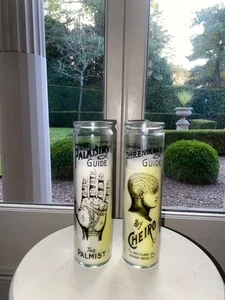 Phrenology & Palmistry Pair Pillar Candles Vintage Antique Gothic Styl Spiritual - Picture 1 of 18
