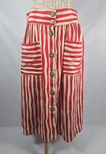 L.K. BENNETT Annelin Rock rot gestreift Leinen Knopfleiste Midi Damen UK 14 - Bild 1 von 16