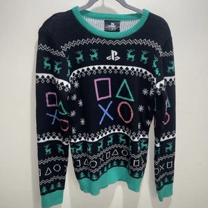 Playstation Logo Ugly Christmas Holiday Black Sweater Men’s Size Small - Picture 1 of 13