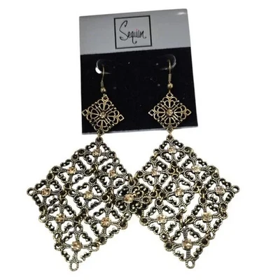 Pendientes de gancho de cristal champán araña de latón bohemio de lentejuelas para mujer nuevos con etiquetas Foto 1 de 3