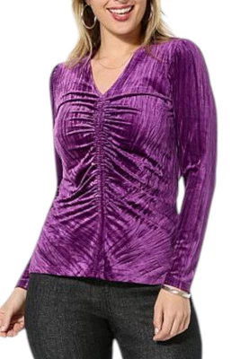 DG2 by Diane Gilman Women's Velvet Ruched Front Top Plum - Image 1 of 2