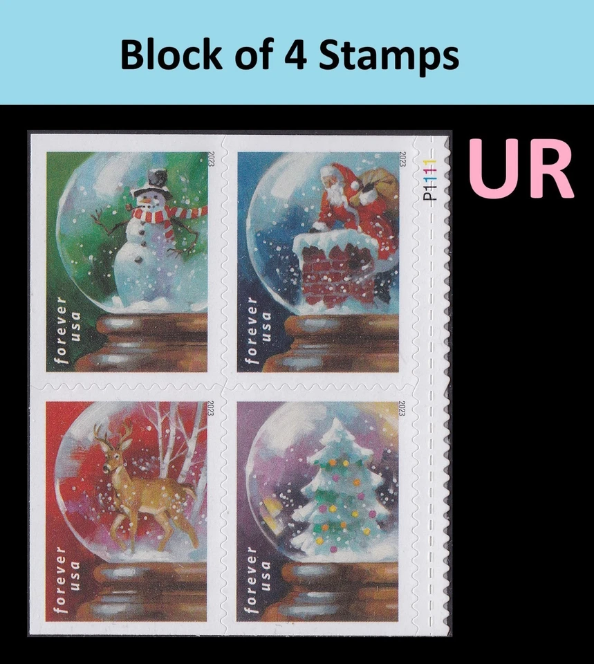 US 5816-5819 5819a Snow Globes F plate block 4 UR MNH 2023 - Image 1 of 1