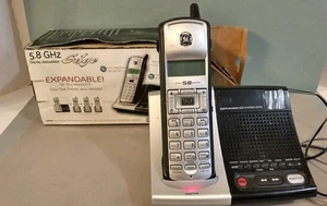 Vintage GE Edge (25951EE1) silber & schwarz 5,8 GHz schnurloses Telefon/Anrufbeantworter - Bild 1 von 8