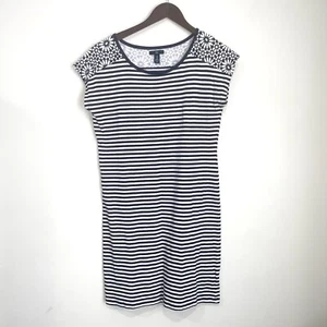 Abito GAP donna blu medio bianco a righe cappuccio manica corta camicia corta cambio JJ3 - Foto 1 di 4