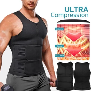 Men Sauna Tank Top Slimming Body Shaper Vest Gym Athletic Sweat Fat Compression - Picture 1 of 32