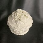 Vintage 5" Creamy White TRINKET- WEDDING Box With Capodimonte Style Roses On Top