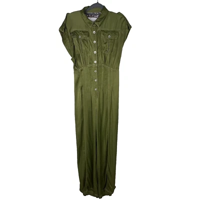 Traje de caldera Anthropologie espalda abierta talla 4 verde oliva botón delantero manga corta Foto 1 de 4