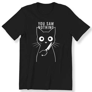 Funny Murderous Cat Men Ladies Funny T-shirt Funny Halloween Cat Gift T-shirt - Picture 1 of 19
