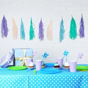 Pastel Rainbow Mermaid Tassle Bunting Under The Sea Ocean Birthday Party Decor - Picture 1 of 4