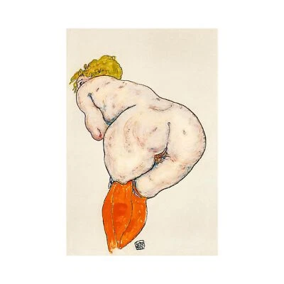 Egon Schiele, Nude with Orange Stockings, 1918, Canvas Print, 8" x 12" + Border Foto 1 de 4