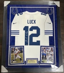 Colts Andrew Luck Signed Framed White Jersey with Stat Plate & 2x Suede JSA COA - Picture 1 of 1