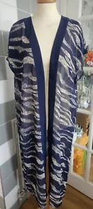 Womens MINT VELVET Navy Blue & Cream Chiffon Kimono - Beach Cover Up - L - Uk 16 - Picture 1 of 11