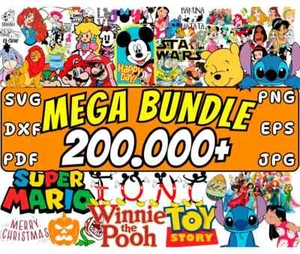 200k+Mega Cartoon Characters SVG Bundle – Layered SVGs for Cricut, PNG files - Picture 1 of 7