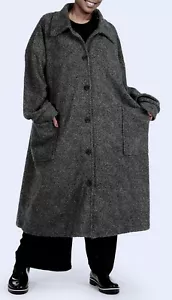 PLUS SIZE ANTHRACITE OVERSIZED WOOL BLEND BOXY LONG COAT WITH LINING Size 30-34 - Picture 1 of 4
