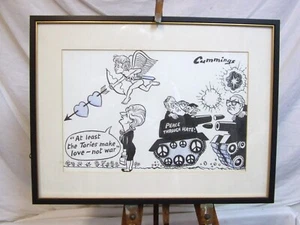 Original Michael Cummings art political cartoon drawing Thatcher Benn Callaghan - Picture 1 of 6