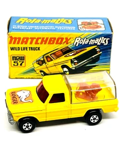 Matchbox Lesney Rolamatics 57 Wildlife Truck yellow, tan lion, clear canopy mib! - Picture 1 of 5