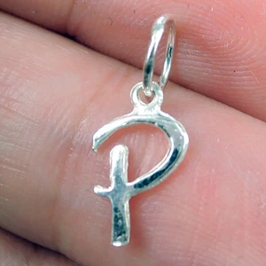 Very Small Letter "P" Solid 925 Sterling Silver Initial Charm Pendant - Picture 1 of 2