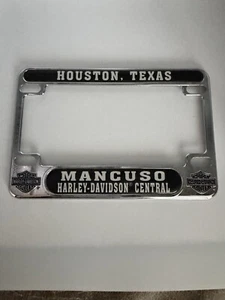 Vintage Harley Davidson Mancuso MOTORCYCLE LICENSE Plate Frame Houston Texas - Picture 1 of 4