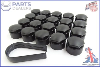 WHEEL NUT COVERS FOR SEAT IBIZA LEON ALHAMBRA 17mm BOLT CAPS MATT BLACK x20 - Image 1 of 4