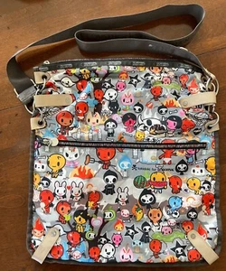 Bolso de hombro Tokidoki x Le SportSac 2006 Inferno 2 vías 15"" x 17,5"" nuevo sin etiquetas - Imagen 1 de 14