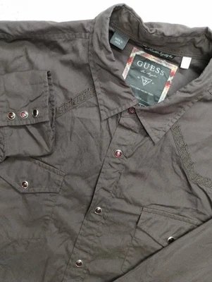 NEW Guess Long Sleeve Pearl Snap XXL Mens Brown Pocket Casual NWT Midnight - Image 1 of 4