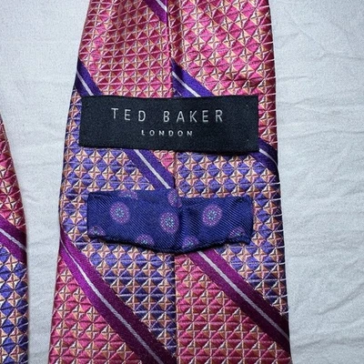 Ted Baker London 100% Silk Pink Purple Geometric Mens Neck Tie - Image 1 of 4