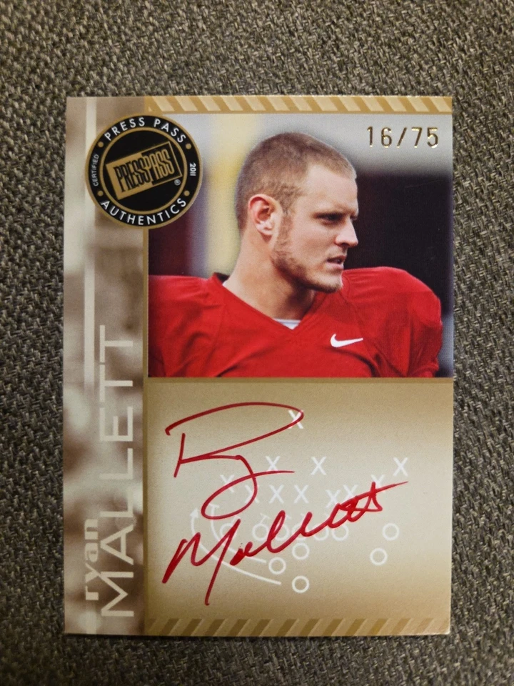 2011 Press Pass Signings Ryan Mallett #PPS-RM Gold /75 Red Ink On Card Autograph - Image 1 of 2