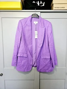 BNWT M&S 'amethyst Purple' relaxed fit linen blend blazer jacket Size 12 - Picture 1 of 4