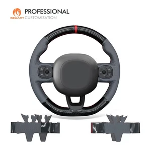 MEWANT Black PU Carbon Fiber Gray PU Leather Steering Wheel Cover for Fiat Panda - Imagen 1 de 9