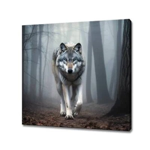 Lobo Gris Lona Impresión Arte Imagen Colgante de Pared Hecho a Mano Hogar Decoración Personalizada - Imagen 1 de 9