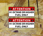 91 Octane or Higher Only ATTENTION Vinyl Decal Sticker Gas Door Label 4 for 1