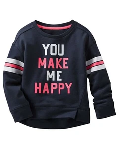 OshKosh Girls "You Make Me Happy" Sparkly Sweatshirt: Navy/Pink/White (7) - Picture 1 of 1