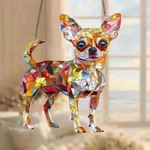 Chihuahua Sonnenfänger in Hundeform Buntglasoptik Wohndeko Weihnachtsgeschenk - Bild 1 von 3