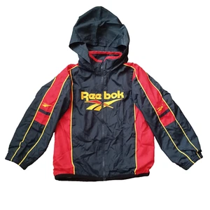 Vtg Reebok Track Jacket M Boys Blue Red Full Zip Hood Logo Embroidered Spellout - Picture 1 of 17
