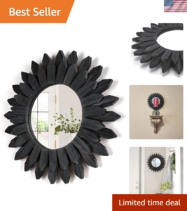 Wall Mirror 12 inch BLACK Sunburst Boho Mirror Farmhouse Wall Decor Roo... - Picture 1 of 10