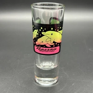 Nassau Bahamas Shot Glass Dolphins Travel Souvenir Tall Bar Barware Collectible - Picture 1 of 8