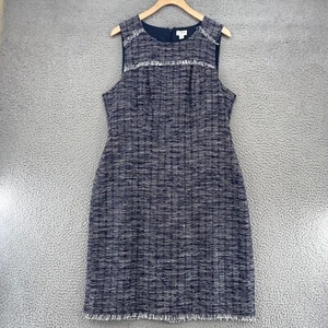 J Crew Damenkleid 14 marineblau Tweed Etui Fransen ärmellos Knie Karriere Arbeit neu mit Etikett - Bild 1 von 11