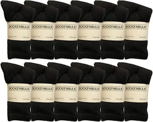 12 Pack of Kids Premium Cotton Crew Socks Black 6-8 - Boys Crew Sock - Picture 1 of 2