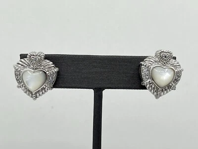 Judith Ripka 纯银 CZ 珍珠母耳环 3/4 英寸 14.5 克 — 第 1/4 张图片