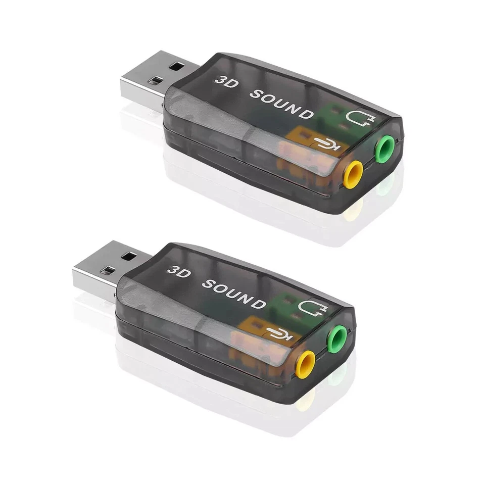 2pcs USB External Sound Card Stereo Audio Adapter 3.5mm Aux Output & Mic Input - Image 1 of 1