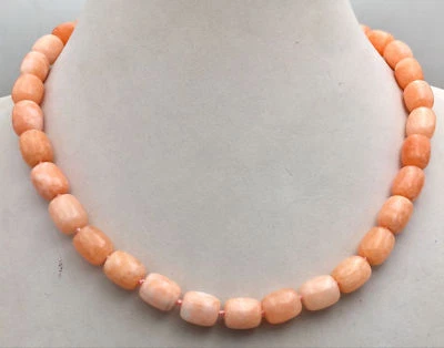 Collar de cuentas de piedras preciosas de jade naranja África de 8x12 mm broche de plata 925 de 18"" Foto 1 de 3
