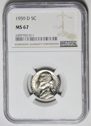 RARE 1959-D Jefferson Nickel HIGH GRADE! Mint State 67 Cover