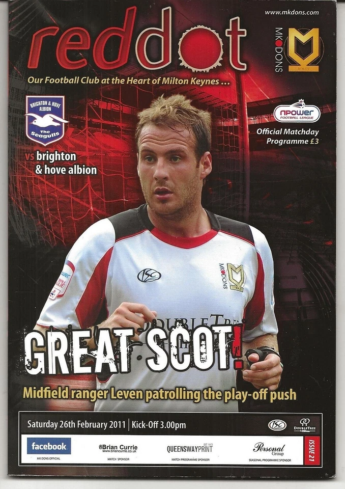 Football Programme MK DONS v BRIGHGTON & HOVE ALBION Feb 2011 - Image 1 of 1