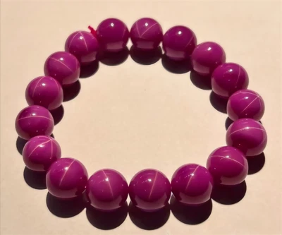 Top Opaque Pink Star Sapphire Round Bead Bracelet Lab-created Pink Gems Bracelet - Image 1 of 4