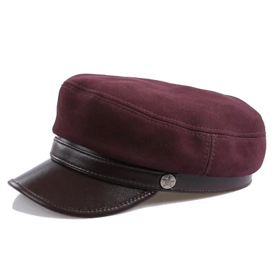 100% Gamuza Cuero Unisex Clásico Británico Top Plano Gorra Militar Ejército Violín Sombrero Foto 1 de 4